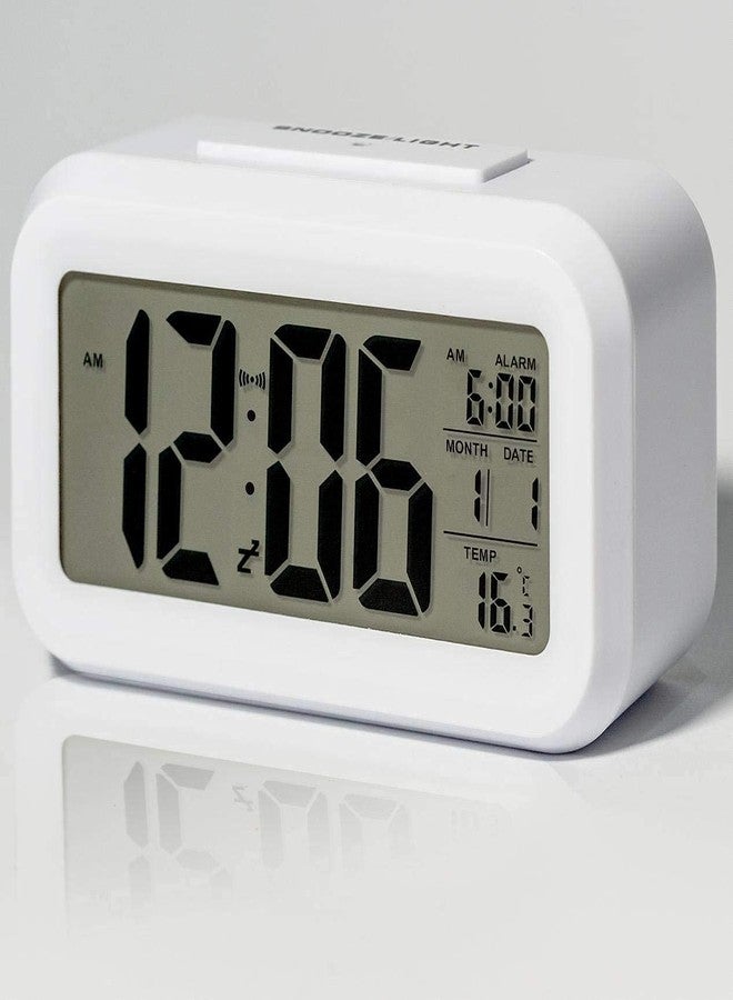 SILENCIO Digital Smart Alarm Clock With Automatic Sensor, Date & Temperature for Students, Home, Bedroom (White) - Image 1